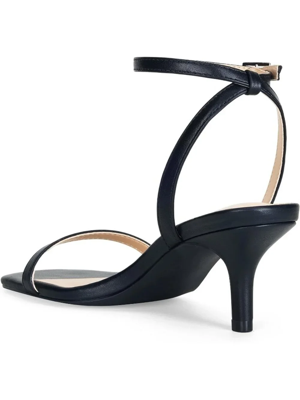 Women's Black Kitten Low Heels Square Open Toe Ankle Strap Sandals Strappy Heels